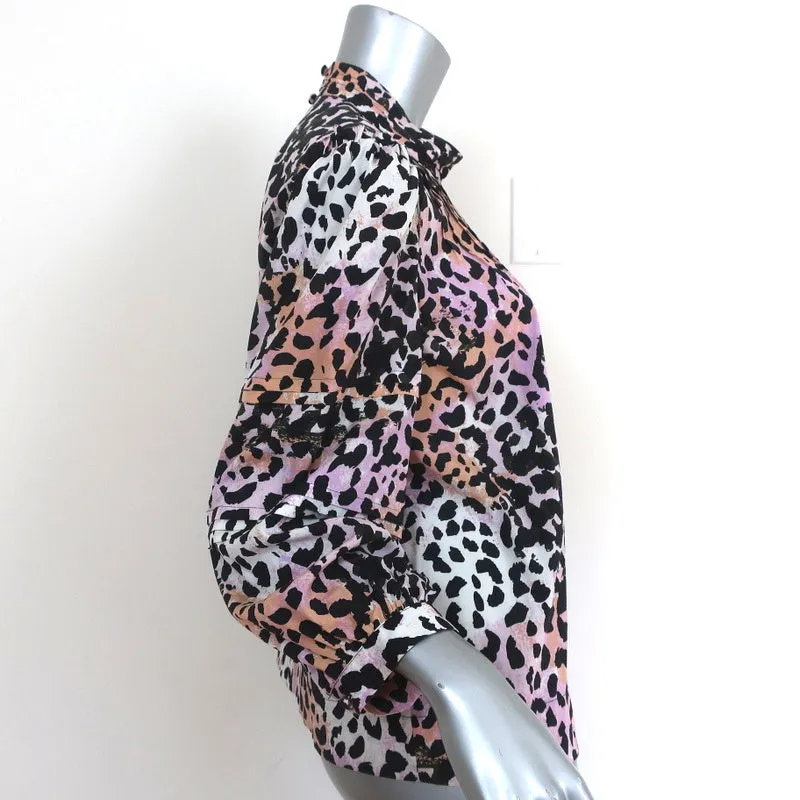 Veronica Beard Haut Lety Imprimé Léopard Soie Stretch Taille 8 Blouse Col Montant