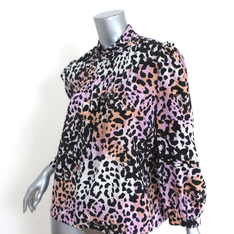 Veronica Beard Haut Lety Imprimé Léopard Soie Stretch Taille 8 Blouse Col Montant