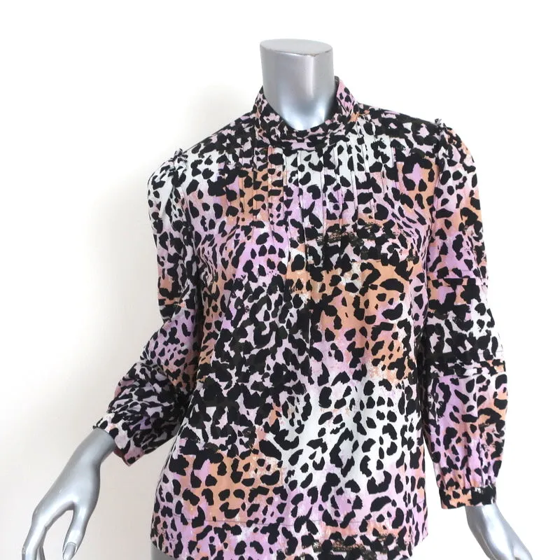 Veronica Beard Haut Lety Imprimé Léopard Soie Stretch Taille 8 Blouse Col Montant