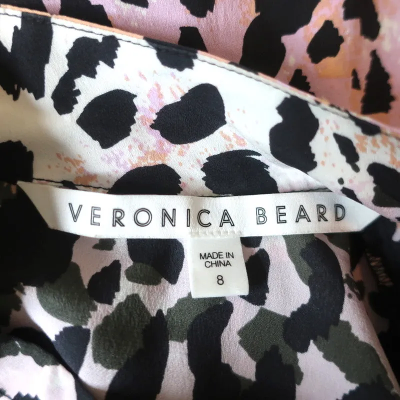 Veronica Beard Haut Lety Imprimé Léopard Soie Stretch Taille 8 Blouse Col Montant