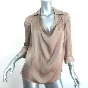 Vince Cowl Neck Blouse Gold Satin Size 2 Collared 3/4 Sleeve Top