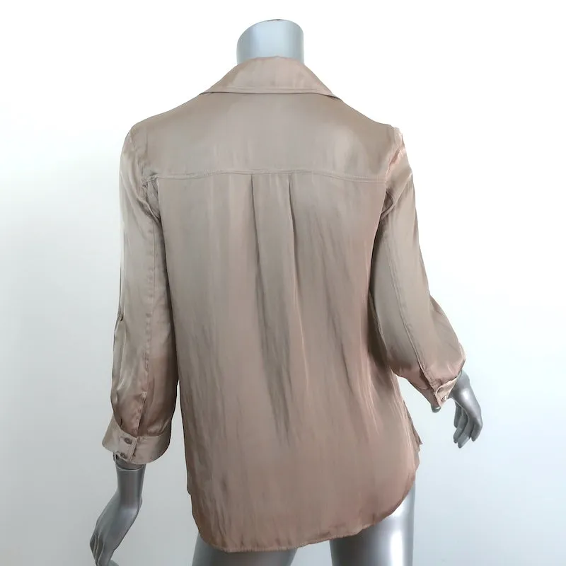Vince Blouse à col roulé en satin doré Taille 2 à col manches 3/4