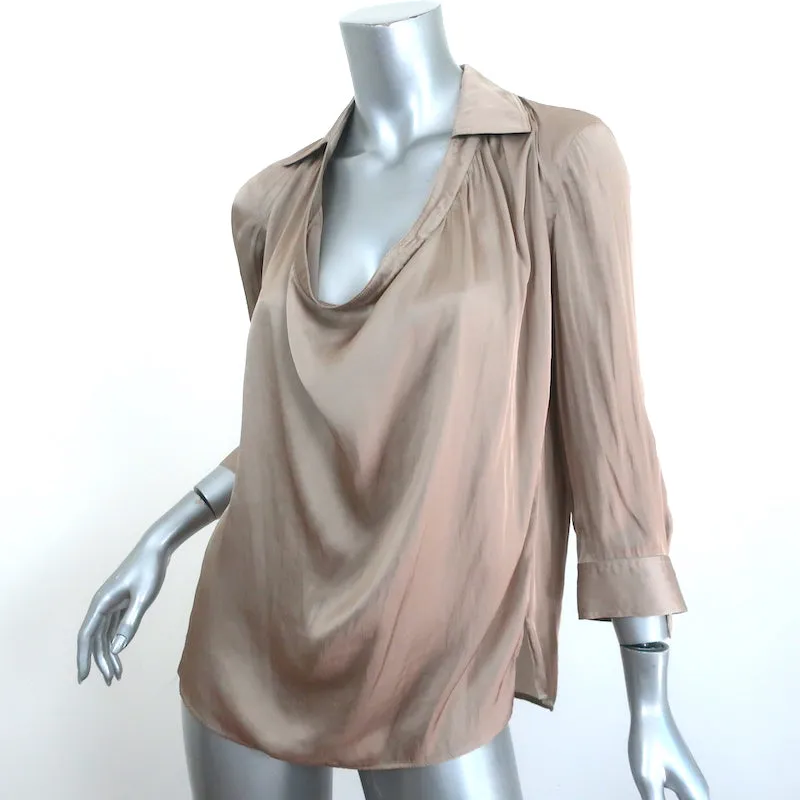 Vince Blouse à col roulé en satin doré Taille 2 à col manches 3/4