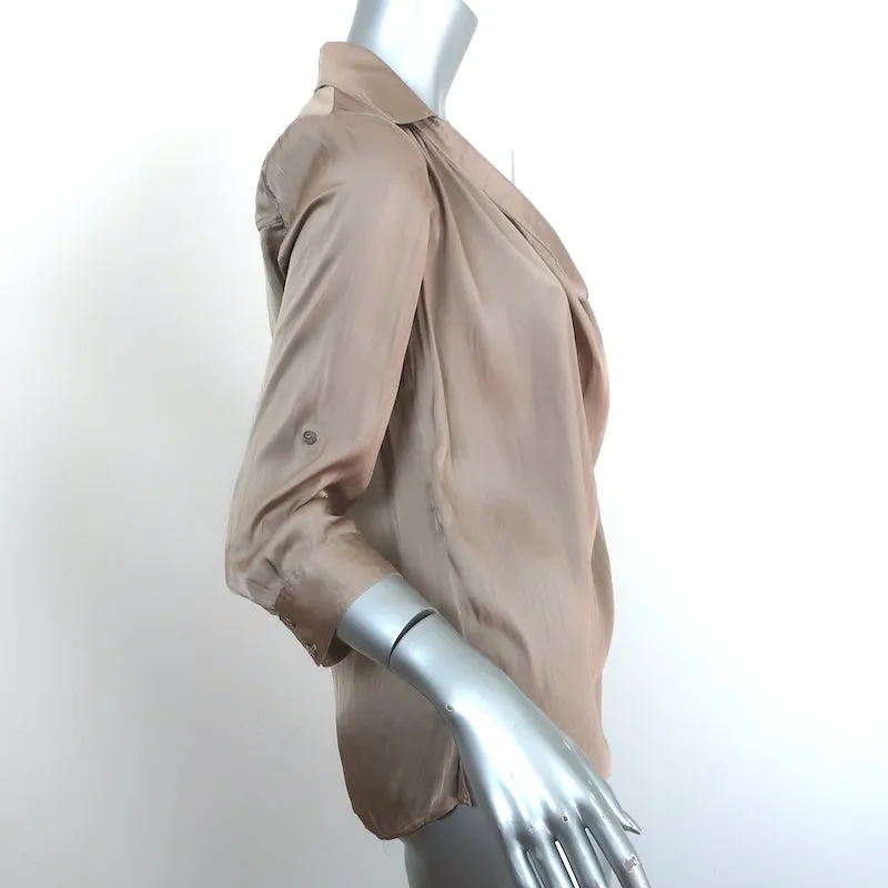 Vince Blouse à col roulé en satin doré Taille 2 à col manches 3/4