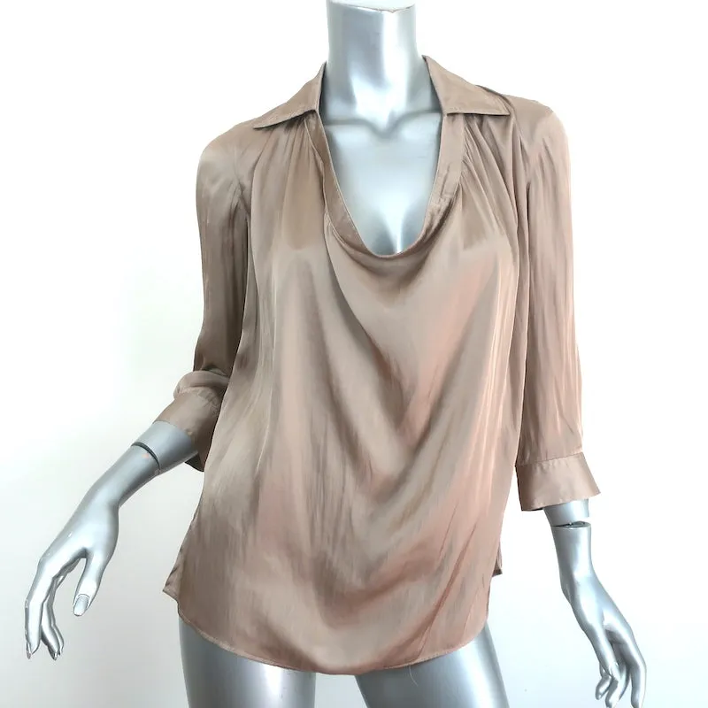 Vince Blouse à col roulé en satin doré Taille 2 à col manches 3/4