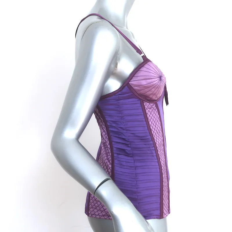 Top bustier vintage emblématique Proenza Schouler en satin extensible brodé violet taille 4