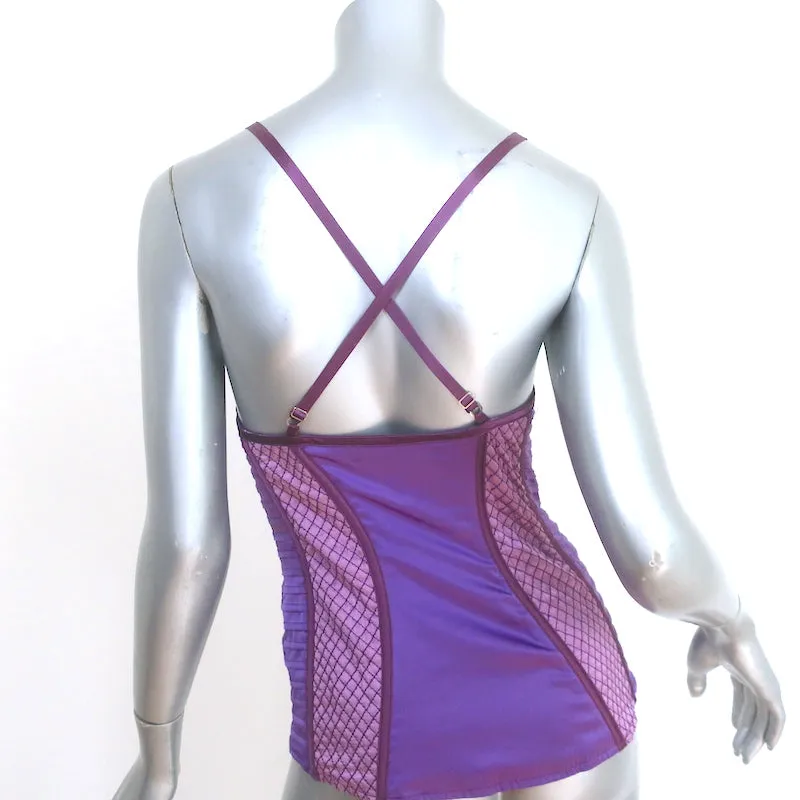 Top bustier vintage emblématique Proenza Schouler en satin extensible brodé violet taille 4