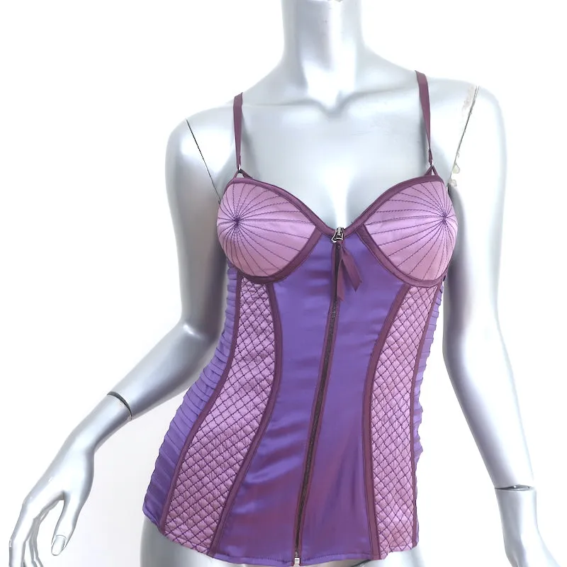 Top bustier vintage emblématique Proenza Schouler en satin extensible brodé violet taille 4