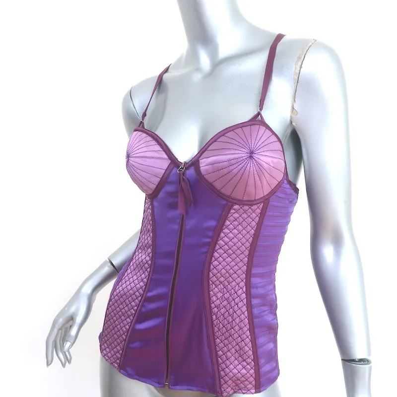 Top bustier vintage emblématique Proenza Schouler en satin extensible brodé violet taille 4