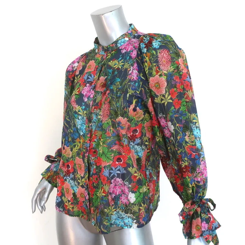 Chemisier à manches nouées avec impression florale en coton taille 1 boutonné