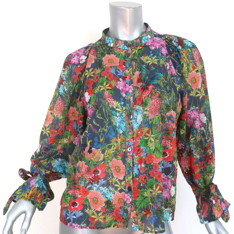 Chemisier à manches nouées avec impression florale en coton taille 1 boutonné