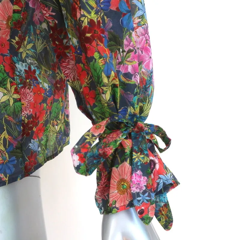 Chemisier à manches nouées avec impression florale en coton taille 1 boutonné