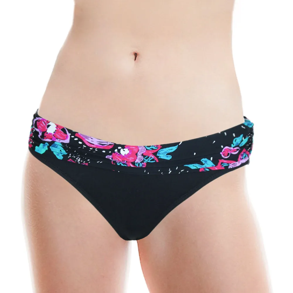 Slip de Bikini Femme à Enveloppement et Repli, Noir