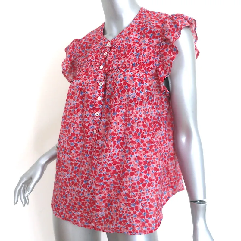 Xirena Bria Haut à manches papillons imprimé floral rouge en coton-soie taille Très Petit