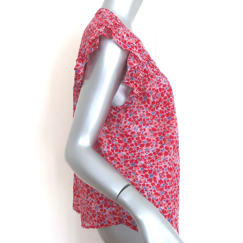 Xirena Bria Haut à manches papillons imprimé floral rouge en coton-soie taille Très Petit