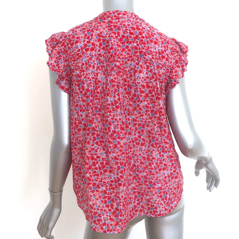 Xirena Bria Haut à manches papillons imprimé floral rouge en coton-soie taille Très Petit
