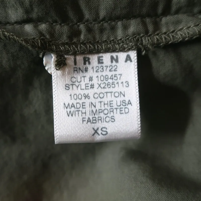 Xirena Chemise Hale Vert Sauge Foncé Volanté en Coton Taille Extra Petit Haut à Manches Longues NEUF