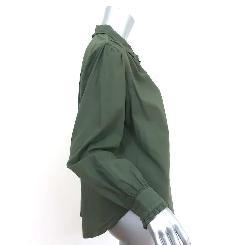 Xirena Chemise Hale Vert Sauge Foncé Volanté en Coton Taille Extra Petit Haut à Manches Longues NEUF