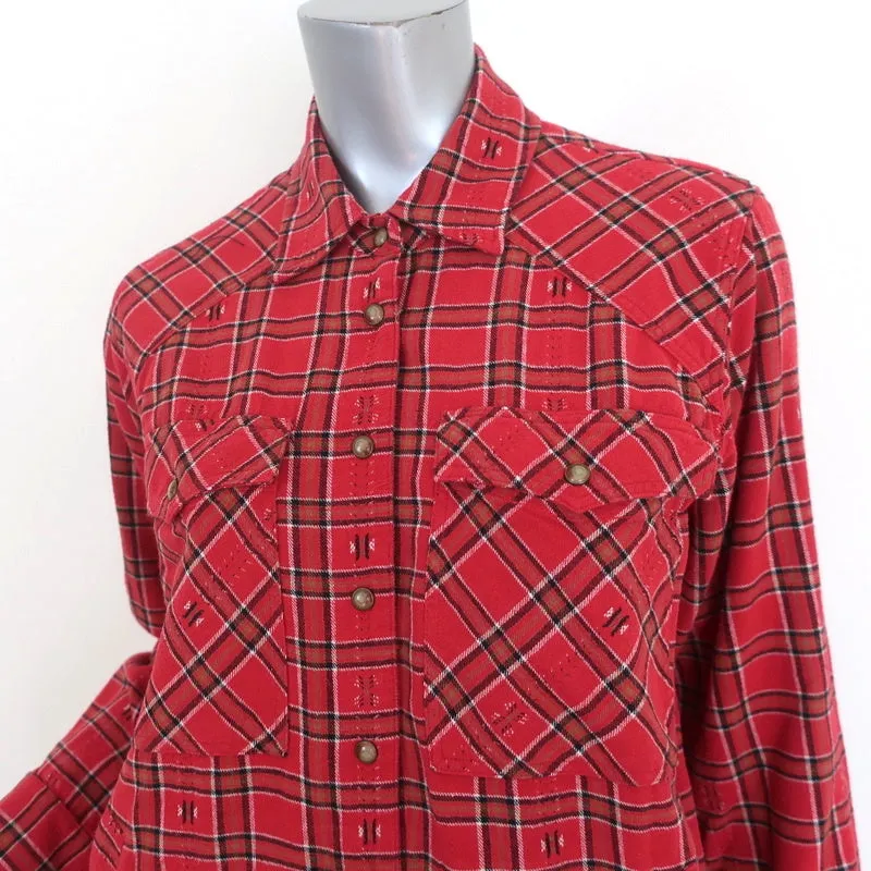 XIRENA Chemise à carreaux rouge Sierra Taille Très Petite Haut à manches longues
