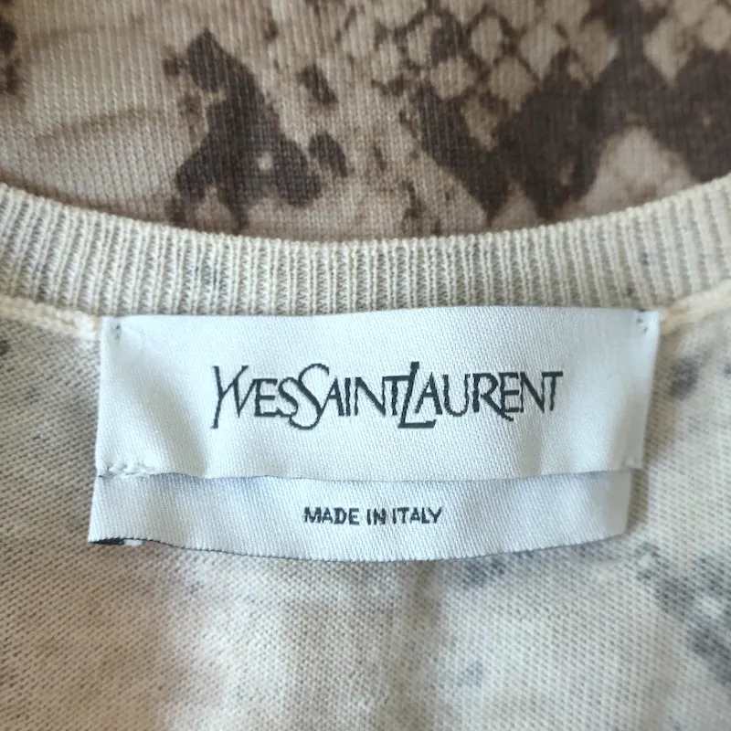 Pull sans manches en laine imprimé peau de serpent beige taille petit Yves Saint Laurent