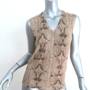 Yves Saint Laurent Top Beige Snakeskin Print Wool Size Small Sleeveless Sweater