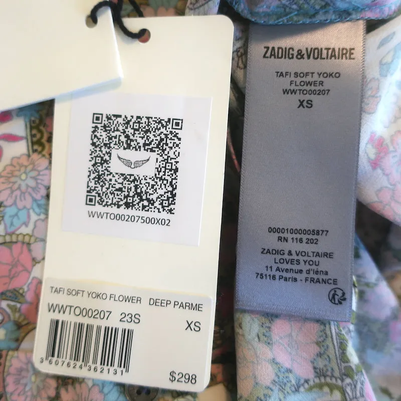 Zadig & Voltaire Tafi Blouse Crème/Imprimé Floral Multicolore Taille Extra Small NEUF