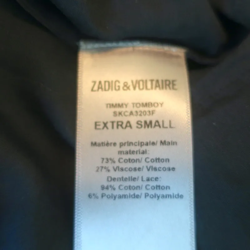 Zadig & Voltaire Timmy Tomboy Haut Noir en Coton Volanté Taille Très Petite
