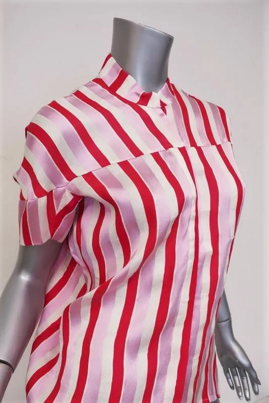 Zero   Maria Cornejo Blouse Concave Rayée Rose Taille 0 Haut à Manches Courtes