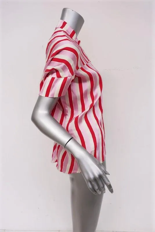 Zero   Maria Cornejo Blouse Concave Rayée Rose Taille 0 Haut à Manches Courtes