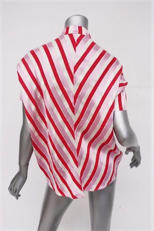 Zero   Maria Cornejo Blouse Concave Rayée Rose Taille 0 Haut à Manches Courtes
