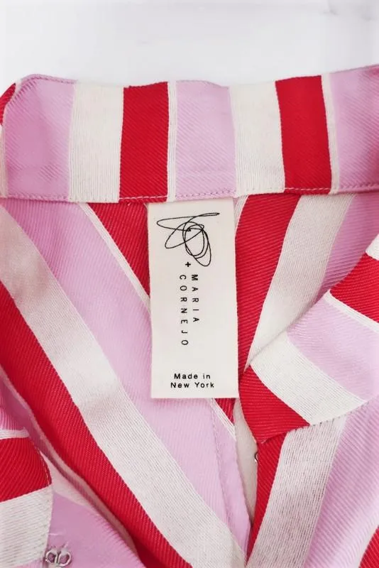Zero   Maria Cornejo Blouse Concave Rayée Rose Taille 0 Haut à Manches Courtes