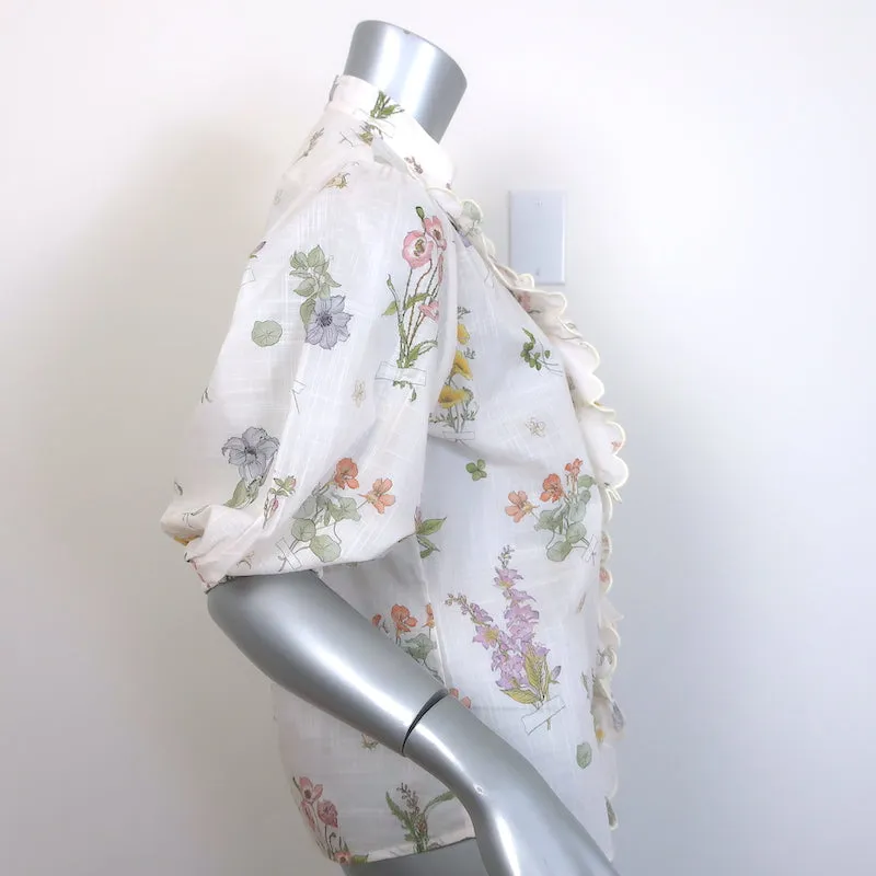 Zimmermann Jeannie Blouse à manches ballon festonnées Imprimé floral blanc en coton Taille 2