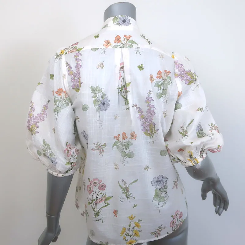Zimmermann Jeannie Blouse à manches ballon festonnées Imprimé floral blanc en coton Taille 2