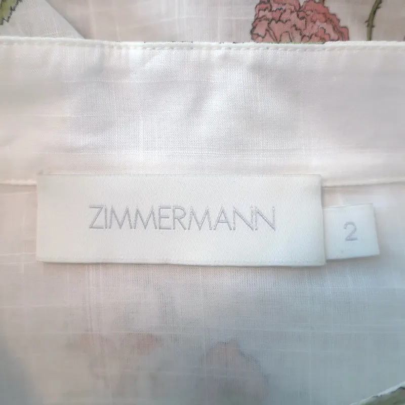Zimmermann Jeannie Blouse à manches ballon festonnées Imprimé floral blanc en coton Taille 2
