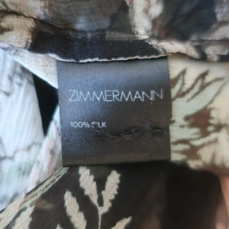Zimmermann Haut à tresses somptueux imprimé floral noir en mousseline taille 1 blouse à manches cloche