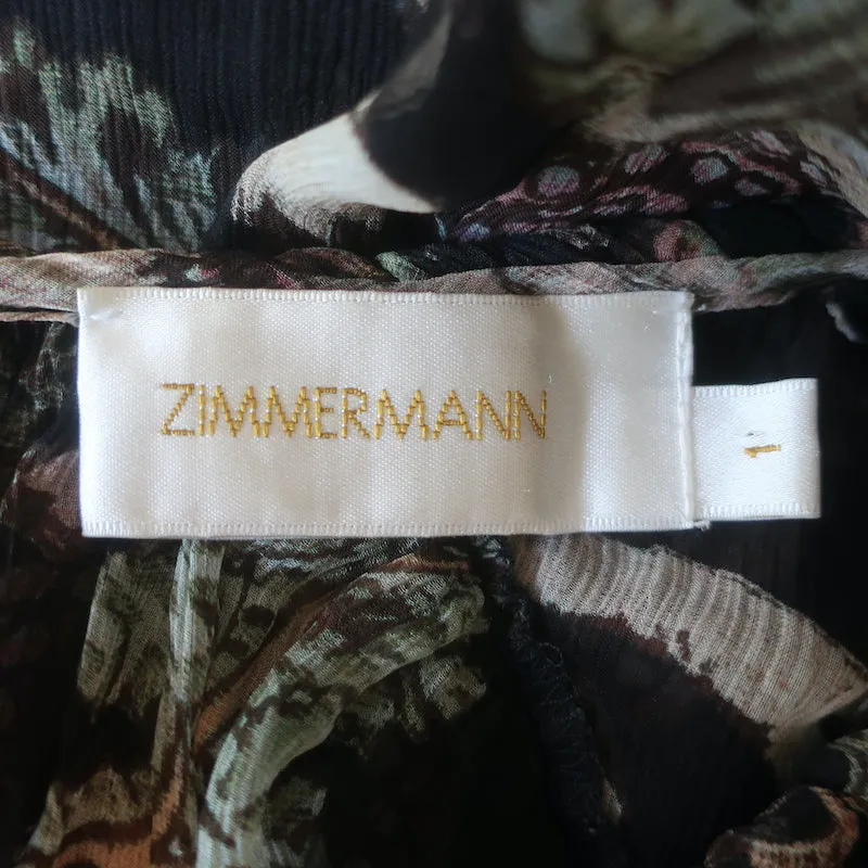 Zimmermann Haut à tresses somptueux imprimé floral noir en mousseline taille 1 blouse à manches cloche