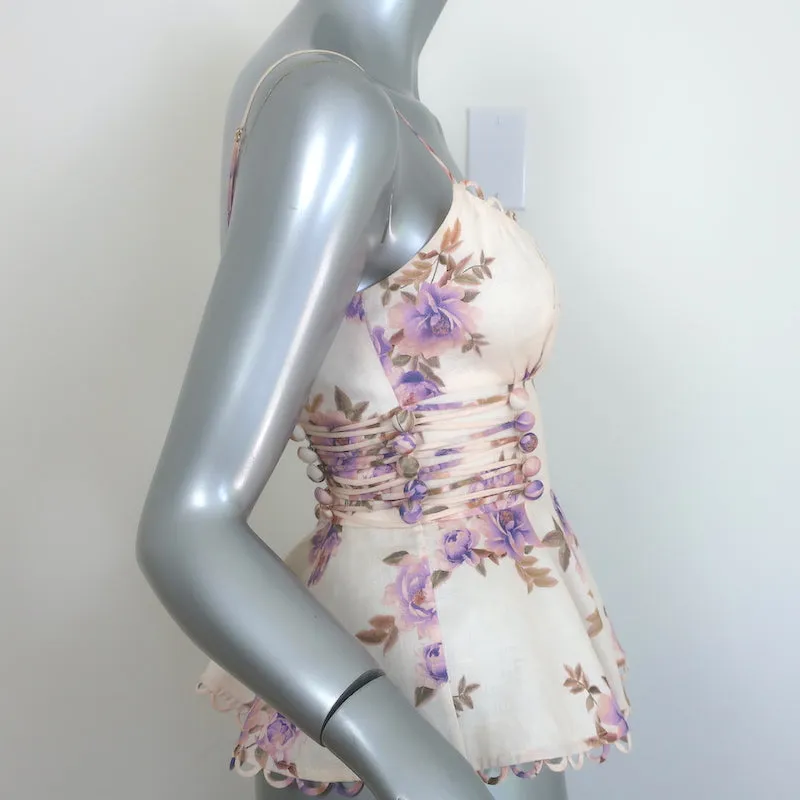 Zimmermann Rosa Haut à bretelles à péplum dentelé Crème Imprimé floral Lin Taille 0