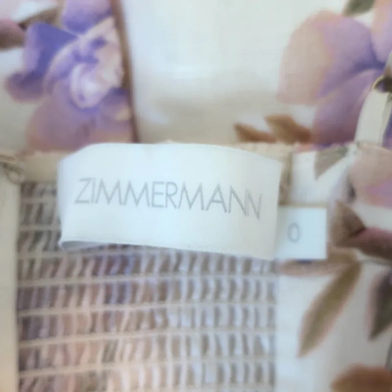 Zimmermann Rosa Haut à bretelles à péplum dentelé Crème Imprimé floral Lin Taille 0