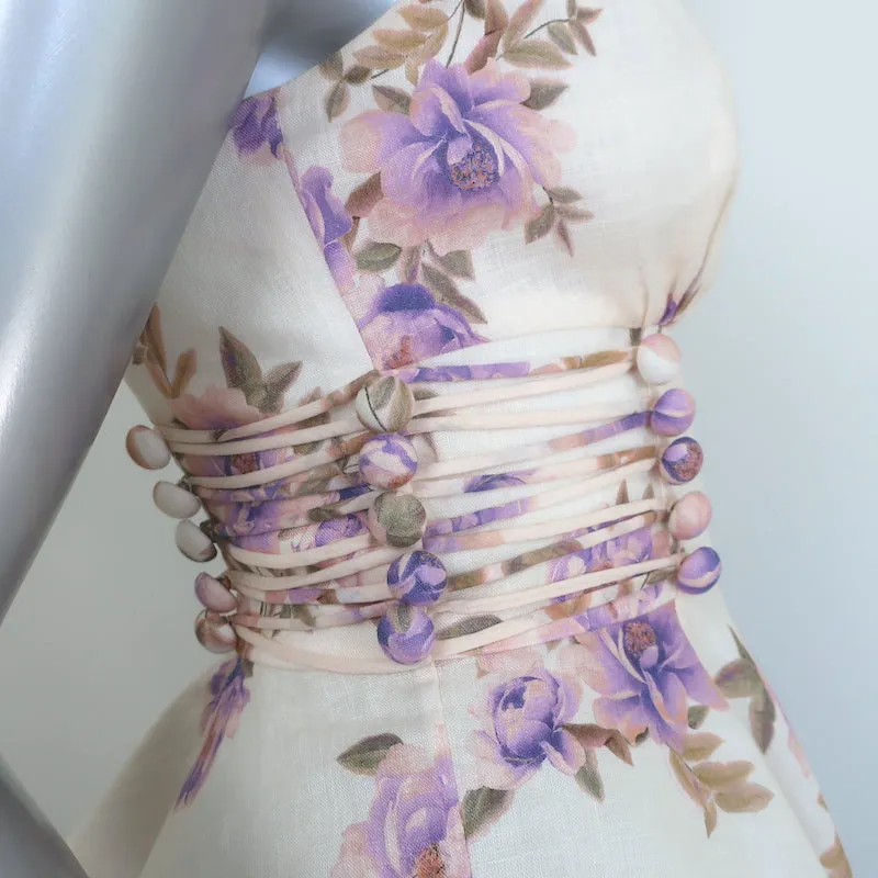 Zimmermann Rosa Haut à bretelles à péplum dentelé Crème Imprimé floral Lin Taille 0