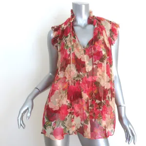 Zimmermann Wonderland Frilled Tank Top Pink Peonies Print Chiffon Size 0 NEW
